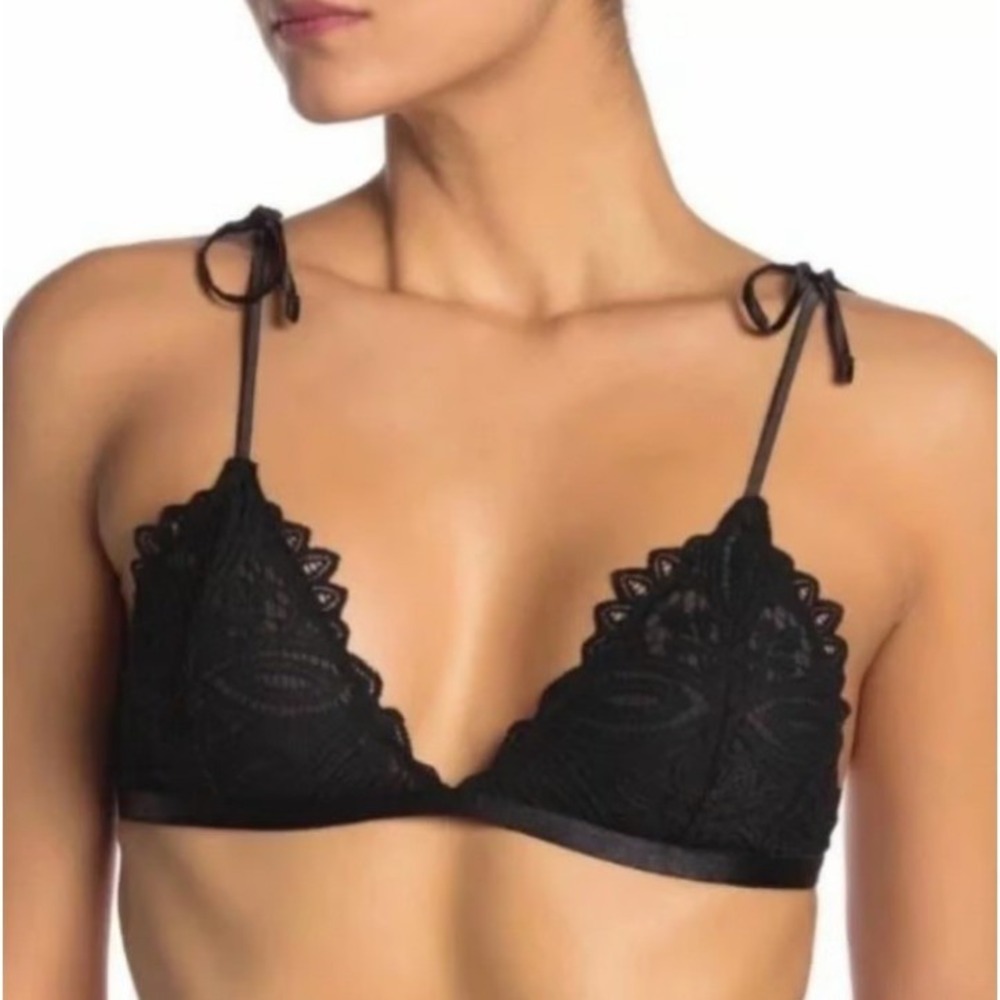 Free People Intimately Black Lace Triangle Bralette Shoulder Ties Small